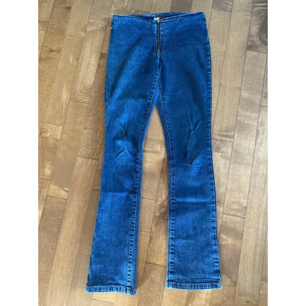 Vintage Tommy Jeans Luy Luy stretch blue high waist zip front no waist jeans XS